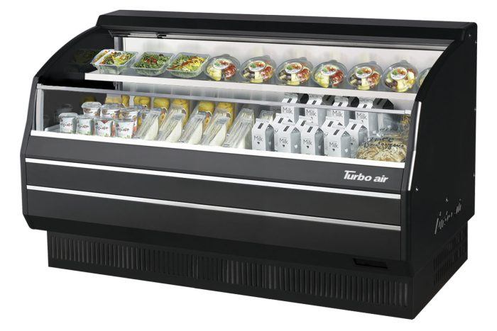 Turbo Air TOM-60LB-SP-N 63 3/8" Black Low Profile Horizontal Open Air Cooler – Refrigerated Merchandiser w/ (2) Levels, 115v - Donut-Supplies.Com