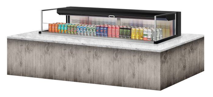 Turbo Air TOM-72L-UF-B-1SI-N 71 7/8" Drop-In Horizontal Open Air Cooler w/ (1) Level – Black Exterior, 220v/1ph - Donut-Supplies.Com