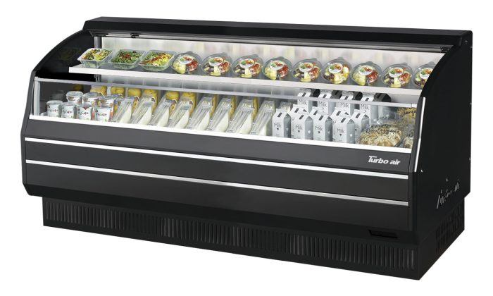 Turbo Air TOM-75LB-SP-N 75 3/4" Black Low Profile Horizontal Open Air Cooler – Refrigerated Merchandiser w/ (2) Levels, 115v - Donut-Supplies.Com