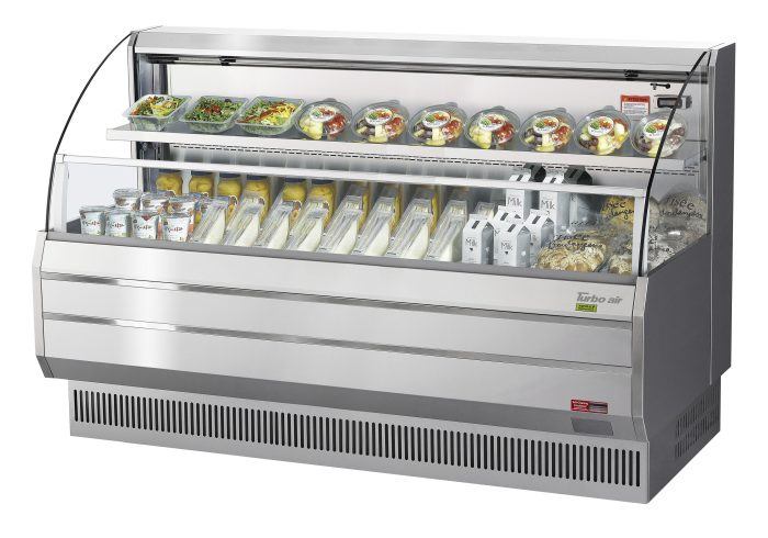 Turbo Air TOM-75LS-N 75" Low Profile Horizontal Open Air Cooler – Stainless Steel Refrigerated Curtain Merchandiser w/ (2) Levels, 115v - Donut-Supplies.Com