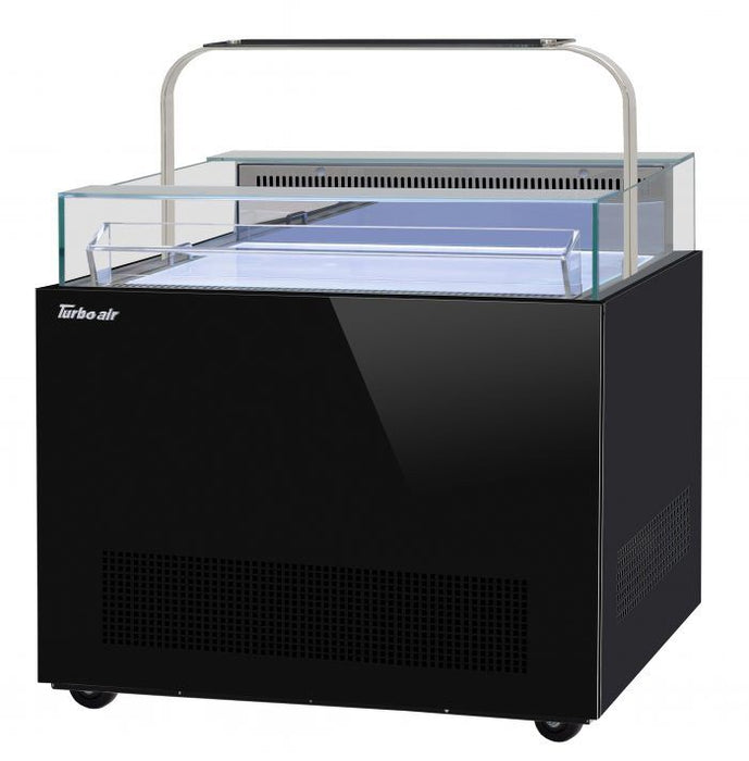 Turbo Air TOS-40NN-D-B 40 1/4" Black Horizontal Open Display Merchandiser / Air Curtain Sandwich and Cheese Display Case – 1 Level with Top Shelf, 115v - Donut-Supplies.Com