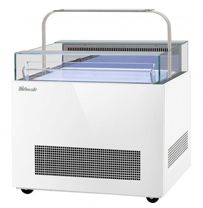 Turbo Air TOS-40NN-D-W 40 1/4" White Horizontal Open Display Merchandiser / Air Curtain Sandwich and Cheese Display Case – 1 Level with Top Shelf, 115v - Donut-Supplies.Com