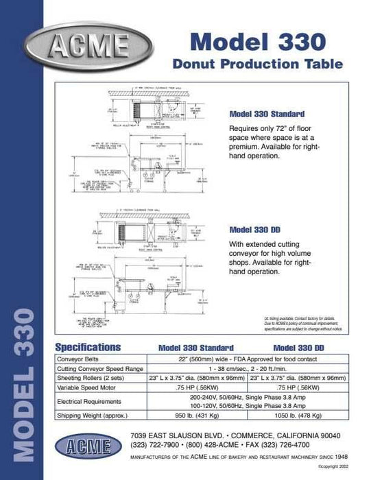 ACME 330DD Donut Production Sheeter (120V) Right To Left Production 96" - Donut-Supplies.Com