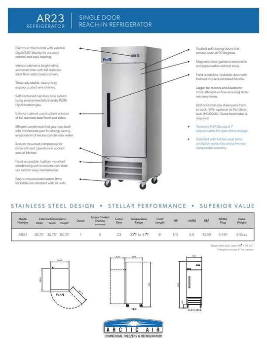 Arctic Air AF23 1 Door Reach-In Freezer - Donut-Supplies.Com