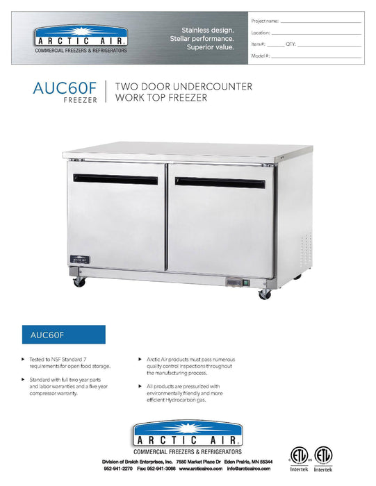 Arctic Air AUC60F 60" Undercounter Freezer - Donut-Supplies.Com