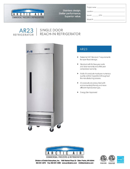 Arctic Air AR23 1 Door Reach-In Refrigerator - Donut-Supplies.Com