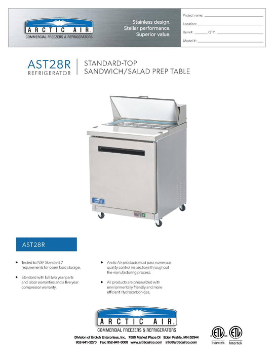 Arctic Air AST28R One Door Sandwich / Salad Prep Refrigerator - Donut-Supplies.Com
