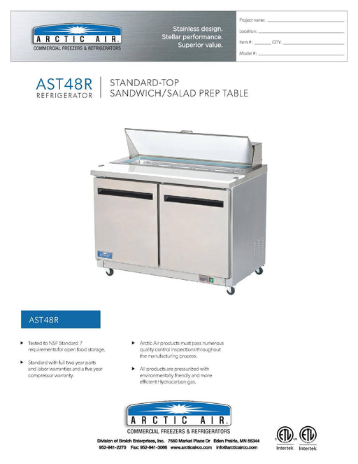 Arctic Air AST48R 48" Two Door Sandwich / Salad Prep Refrigerator - Donut-Supplies.Com