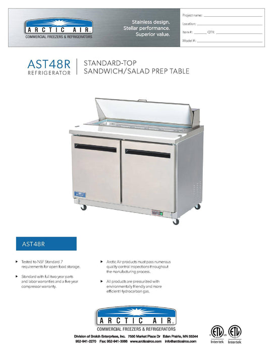 Arctic Air AST48R 48" Two Door Sandwich / Salad Prep Refrigerator - Donut-Supplies.Com