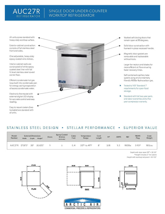 Arctic Air AUC27R 27" Under-counter Refrigerator - Donut-Supplies.Com