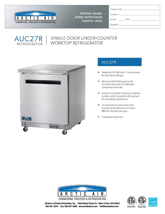 Arctic Air AUC27R 27" Under-counter Refrigerator - Donut-Supplies.Com