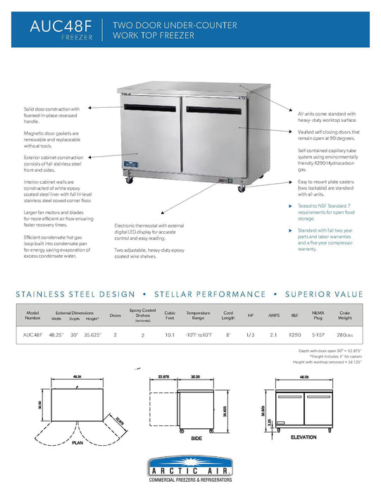 Arctic Air AUC48F 48" Under-counter Freezer - Donut-Supplies.Com
