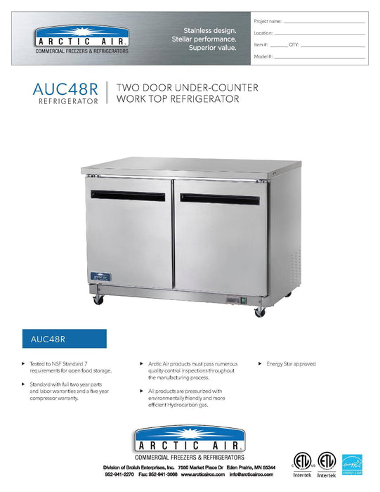 Arctic Air AUC48R 48" Undercounter Refrigerator - Donut-Supplies.Com