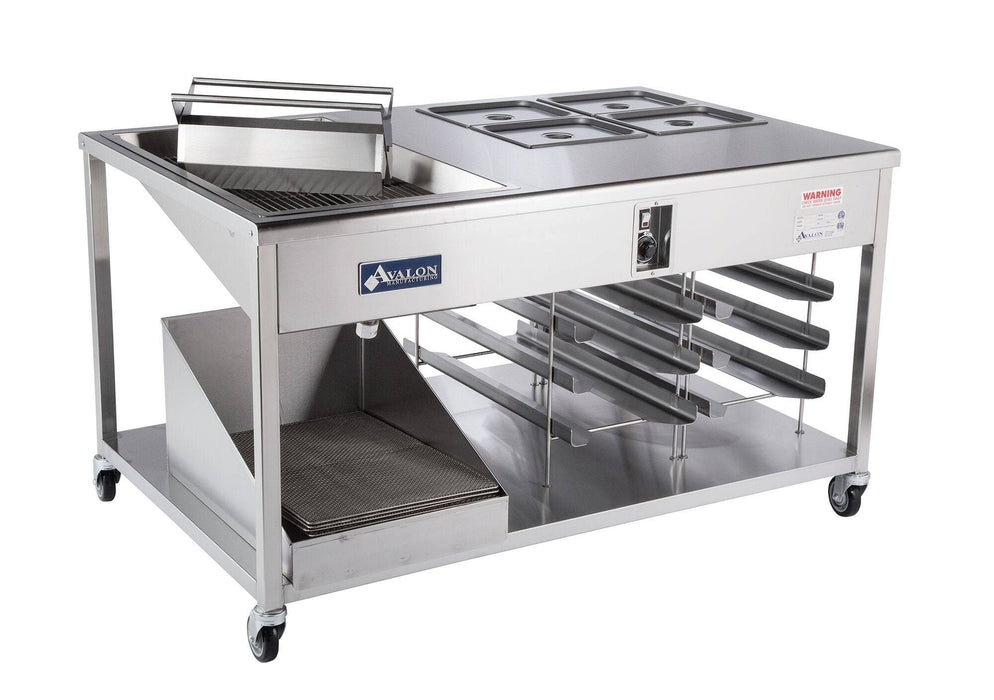 Avalon (HI24G24) "24 x24" Heated Icing with a 24" x 24" Glazer (Not Heated), built into a Stainless Prep Table with Pan slides and Screen Drain - Donut-Supplies.Com