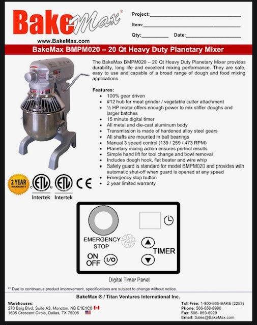 BakeMax (BMPM020) 20Qt Planetary Mixer - Donut-Supplies.Com
