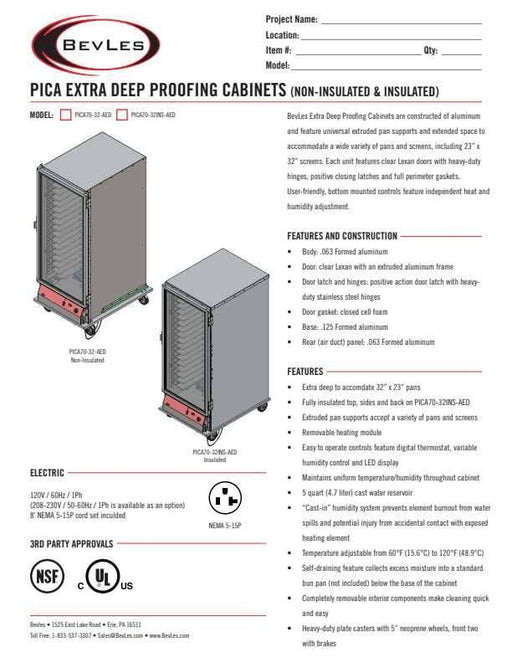 Bevles Model: PICA70-32-AED-1L1 Extra Deep (115V) Left Hand Hinged Single Door Proofing Cabinet (Non-insulated) - Donut-Supplies.Com
