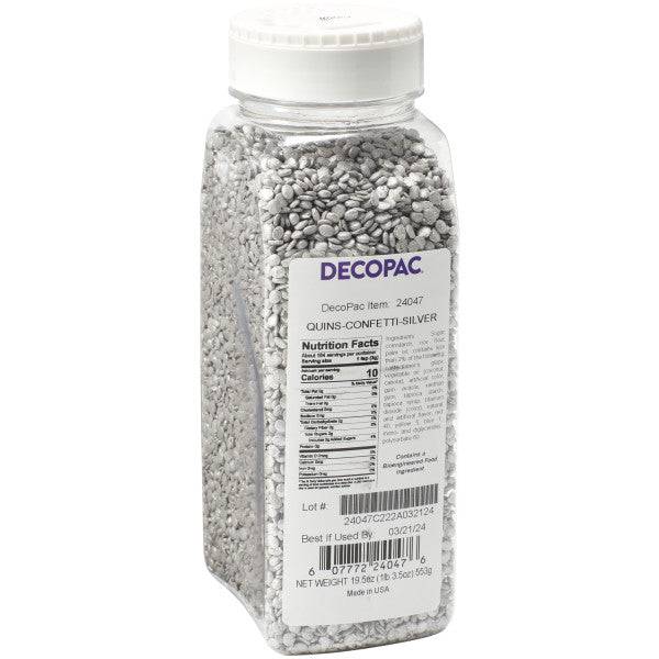 Silver Confetti Quins Sprinkles 19.5 oz - Donut-Supplies.Com