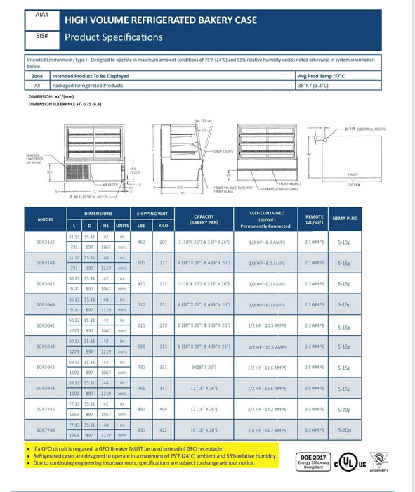 Federal SGR7748 Refrigerated High Volume Series Display Case 77" x 35.31" x 48" - Donut-Supplies.Com