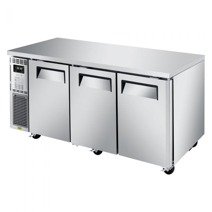 Turbo Air JURF-72-N J Series 70 7/8" Dual Temperature Undercounter Refrigerator/Freezer w/ 3 Sections & Solid Doors - Donut-Supplies.Com