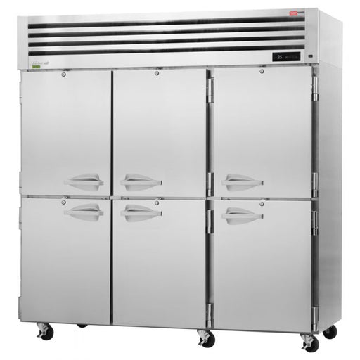 Turbo Air PRO-77R-6R-PT-N 77 3/4" Three Section Reach In Refrigerator, (12) Left/Right Hinge Solid Doors, 115v - Donut-Supplies.Com