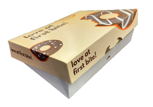 Printed 14 3/8" x 10 7/8" x 2 1/4" -  Automatic One-Piece Design Donut Box (125/case) - Donut-Supplies.Com
