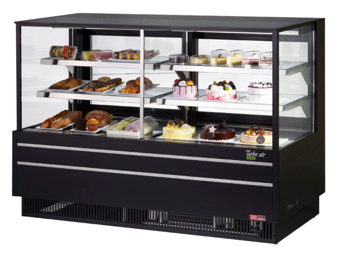 Turbo Air TCGB-72UF-CO-B-N 72-1/2" Straight Glass Full-Service Dual Zone Dry/Refrigerated Deli Display Case, 3 Levels, Black Exterior, 115v - Donut-Supplies.Com