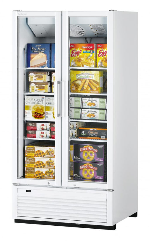 Turbo Air TGF-35SDHB-N 39 1/2" Black Super Deluxe Two Section Display Freezer w/ Swing Doors – Bottom Mount Compressor, LED Lighting, 115v - Donut-Supplies.Com