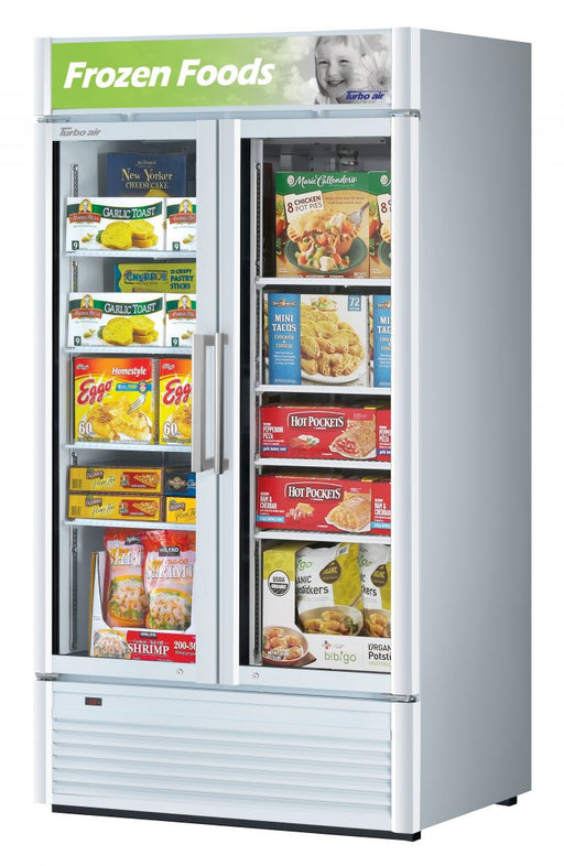 Turbo Air TGF-35SD-N 39 1/2" White Super Deluxe Two Section Display Freezer – (2) Swing Doors, LED Lighting, 115v - Donut-Supplies.Com