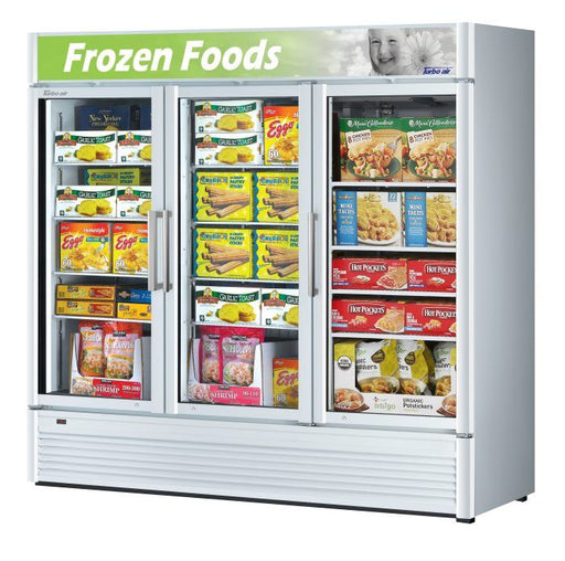Turbo Air TGF-72SD-N-B 78" White Super Deluxe Three Section Display Freezer – (3) Swing Doors, LED Lighting, 115v - Donut-Supplies.Com