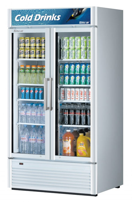 Turbo Air TGM-35SD-N 39 1/2" White Super Deluxe Glass Door Refrigerator – Two Swing Doors, LED Lighting, 115v - Donut-Supplies.Com