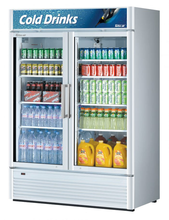 Turbo Air TGM-47SD-N 51" White Super Deluxe Glass Door Refrigerator – Two Swing Doors, Energy-Efficient LED Lighting, 115v - Donut-Supplies.Com