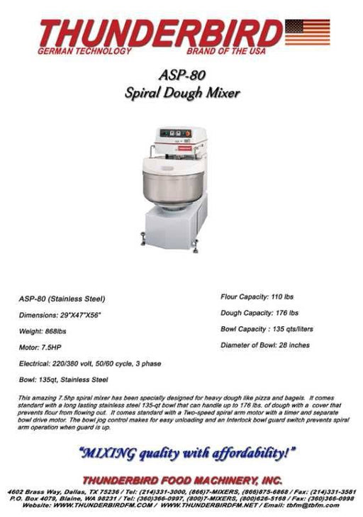 80 Quart (175lb. dough capacity) Thunderbird Planetary Mixer ASP-80 - Donut-Supplies.Com