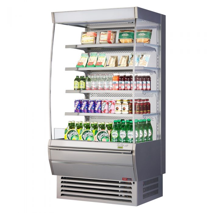 Turbo Air TOM-36DXS-N 36" Stainless Steel Extra Deep Vertical Open Display Case with (5) Levels, 115v - Donut-Supplies.Com