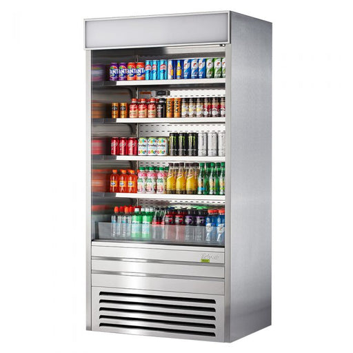 Turbo Air TOM-36ES-N 36" Stainless Steel Vertical Air Curtain Display Case w/ (5) Levels, 115v - Donut-Supplies.Com