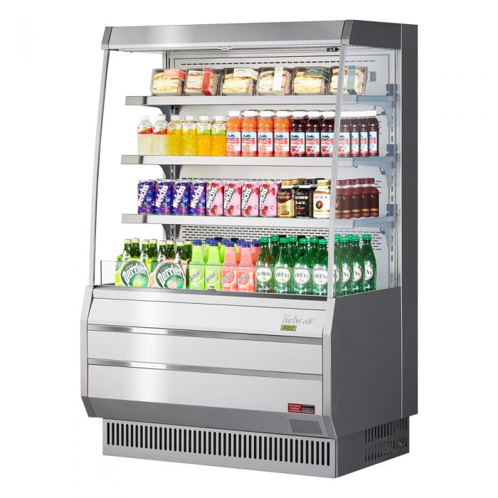 Turbo Air TOM-40MS-N 39 1/8" Stainless Steel Vertical Open Air Cooler – 4 Levels, 115v - Donut-Supplies.Com