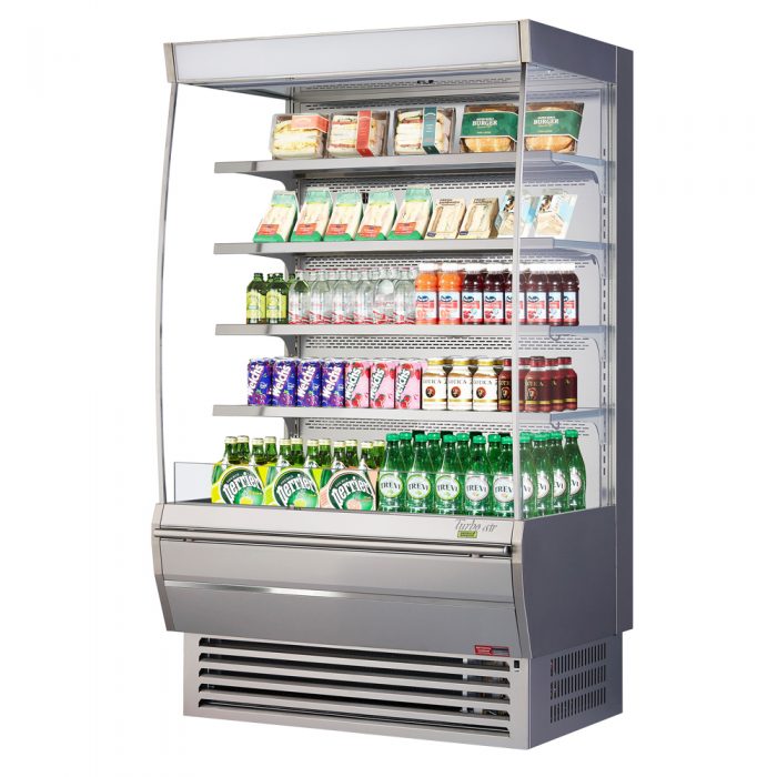 Turbo Air TOM-48DXS-N 48" Stainless Steel Extra Deep Vertical Open Display Case with (5) Levels, 115v - Donut-Supplies.Com