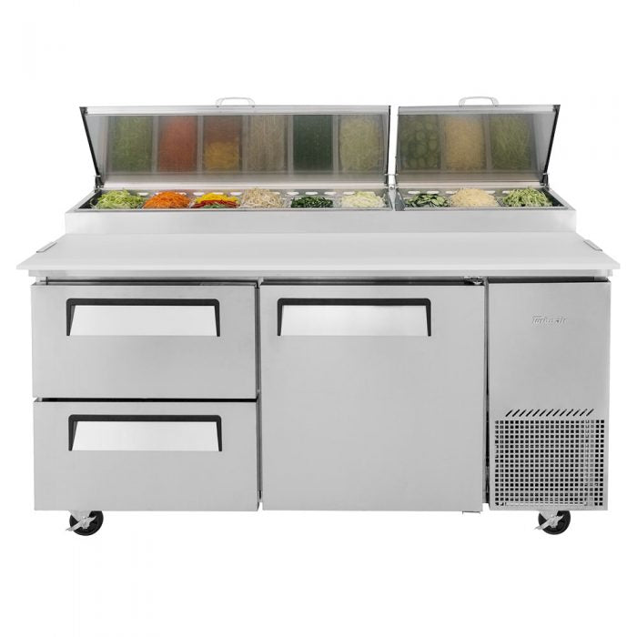Turbo Air TPR-67SD-D2-N 67" Pizza Prep Table with 1 Door and 2 Drawers - Donut-Equipment.com