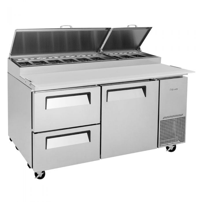 Turbo Air TPR-67SD-D2-N 67" Pizza Prep Table with 1 Door and 2 Drawers - Donut-Equipment.com