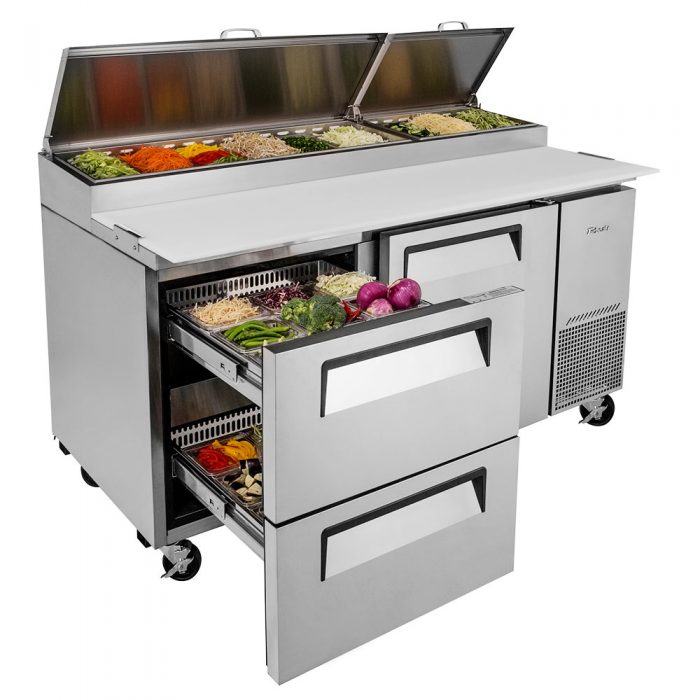 Turbo Air TPR-67SD-D2-N 67" Pizza Prep Table with 1 Door and 2 Drawers - Donut-Equipment.com