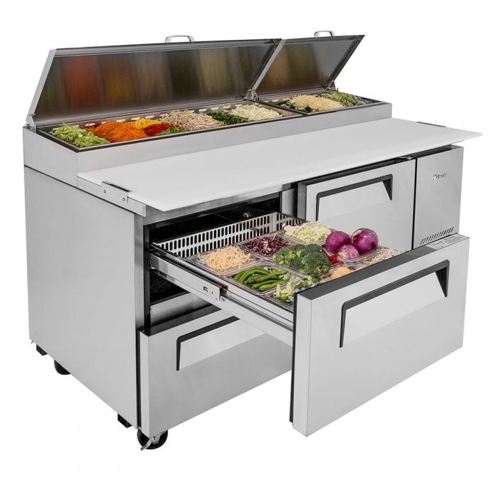 Turbo Air TPR-67SD-D2-N 67" Pizza Prep Table with 1 Door and 2 Drawers - Donut-Equipment.com
