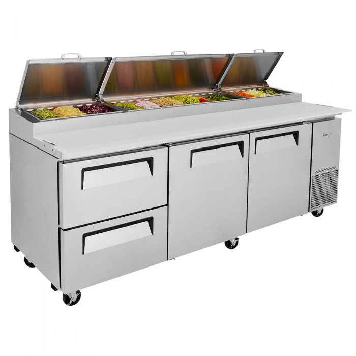 Turbo Air TPR-93SD-D2-N 93" Pizza Prep Table with 2 Doors and 2 Drawers - Donut-Equipment.com