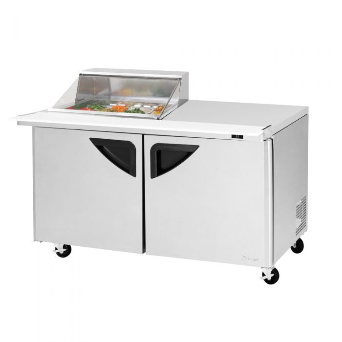 Turbo Air Super Deluxe TST-60SD-12M-N-CL 60" 2 Door Mega Top Refrigerated Sandwich Prep Table with Clear Lid - Donut-Equipment.com