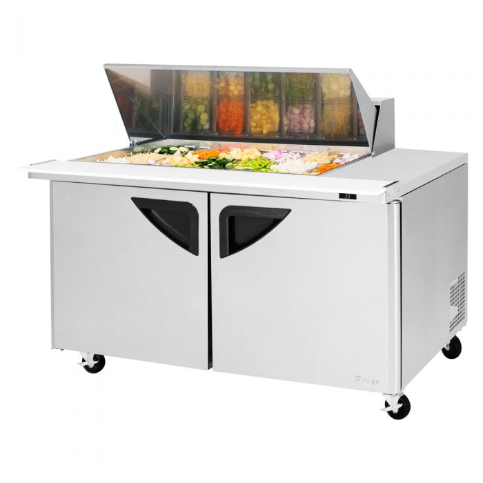 Turbo Air Super Deluxe TST-60SD-18M-N-LW 60" 2 Door Mega Top Refrigerated Sandwich Prep Table with Left Work Station - Donut-Equipment.com