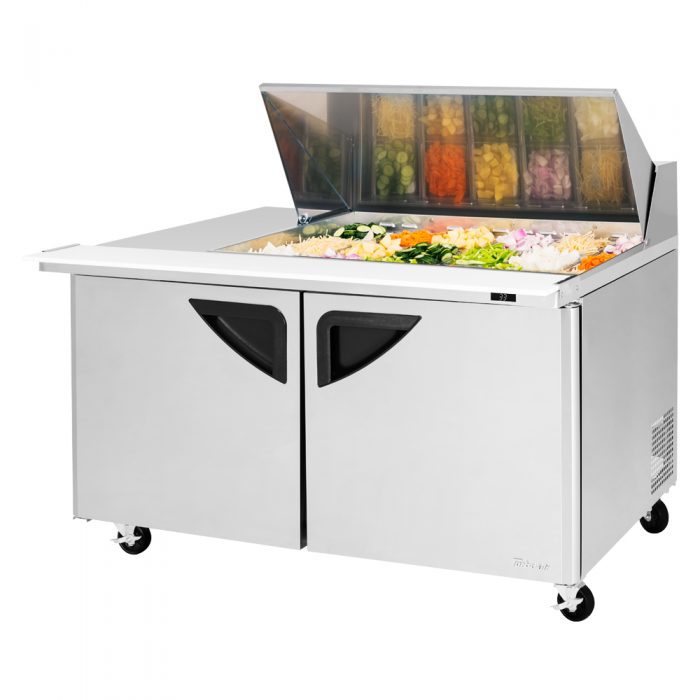 Turbo Air Super Deluxe TST-60SD-18M-N-LW 60" 2 Door Mega Top Refrigerated Sandwich Prep Table with Left Work Station - Donut-Equipment.com