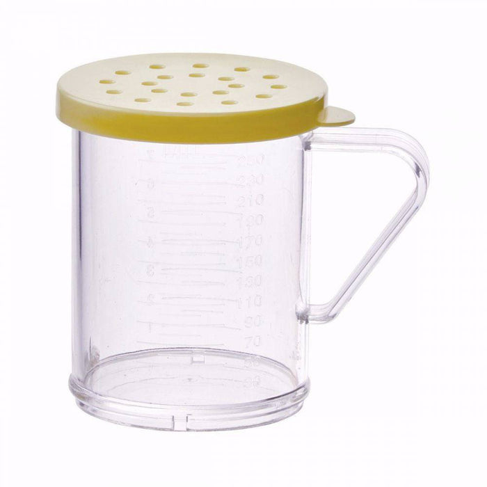10 oz. Clear Polycarbonate Dredge with Snap-On Yellow Lid - Donut-Supplies.Com