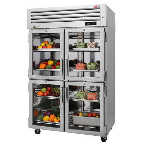 Turbo Air PRO-50-4R-GS-PT-N 51 3/4" Two Section Pass Thru Refrigerator, (4) Glass Doors, (4) Solid Doors, Left/Right Hinge, 115v - Donut-Supplies.Com