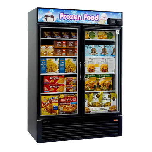 Turbo Air TGF-49FB-N 54 3/8" Two Section Display Freezer w/ Swing Doors - Bottom Mount Compressor, Black, 115v - Donut-Supplies.Com