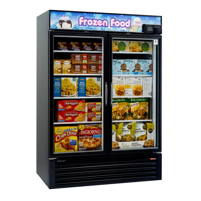 Turbo Air TGF-49FB-N 54 3/8" Two Section Display Freezer w/ Swing Doors - Bottom Mount Compressor, Black, 115v - Donut-Supplies.Com