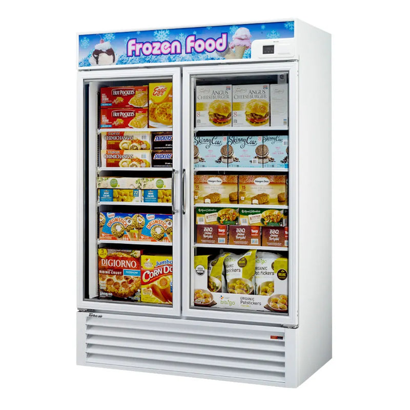 Turbo Air TGF-49F-N 54 3/8" Two Section Display Freezer w/ Swing Doors - Bottom Mount Compressor, White, 115v - Donut-Equipment.com