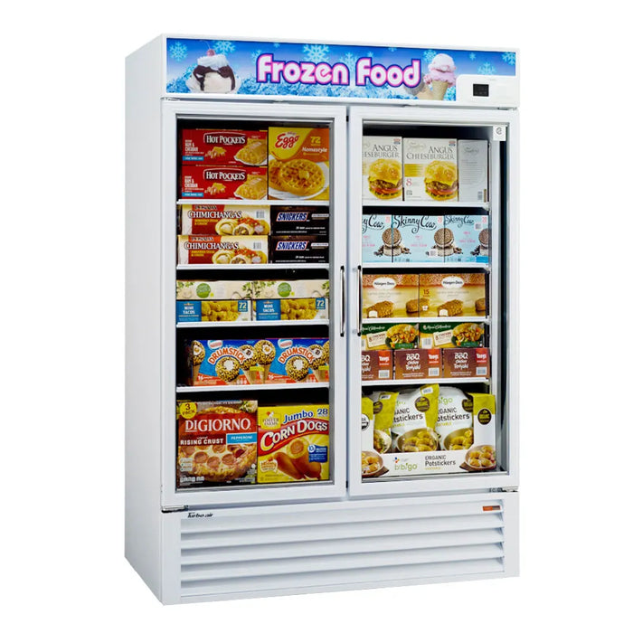 Turbo Air TGF-49F-N 54 3/8" Two Section Display Freezer w/ Swing Doors - Bottom Mount Compressor, White, 115v - Donut-Supplies.Com